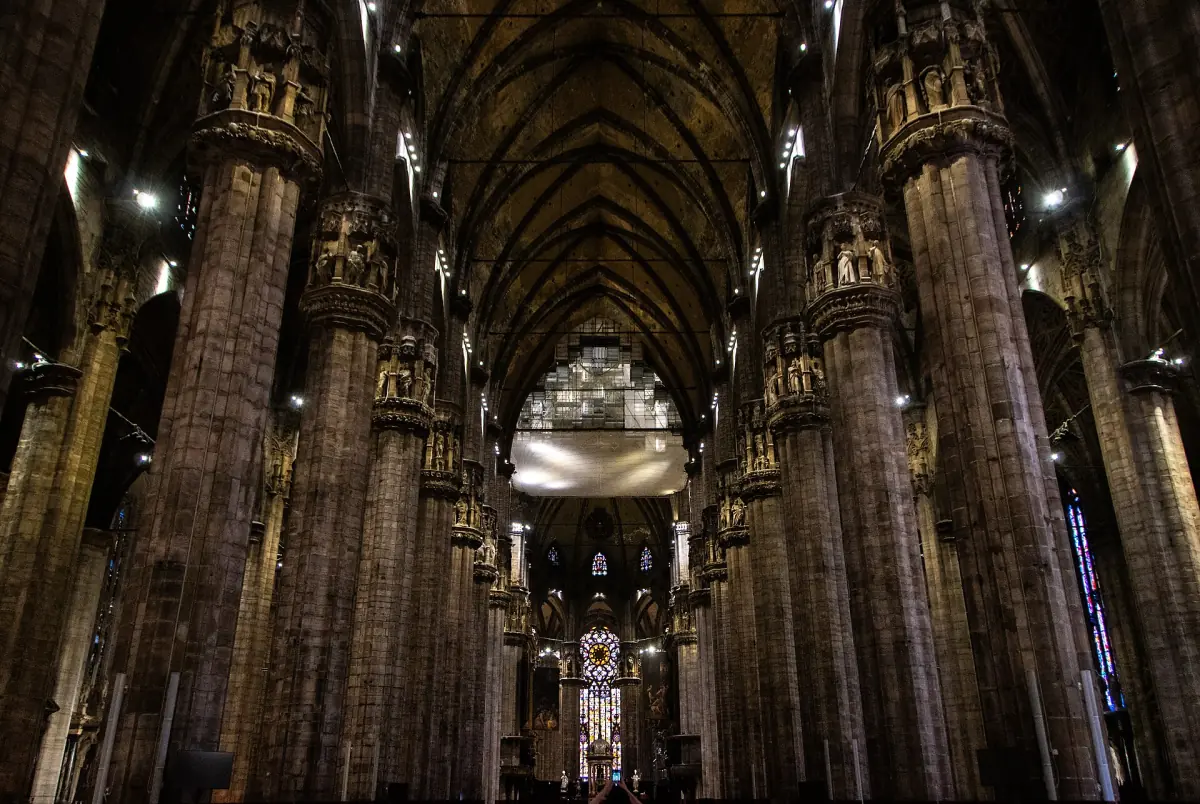 The nave of Milan Cathedral with its tall pillars
