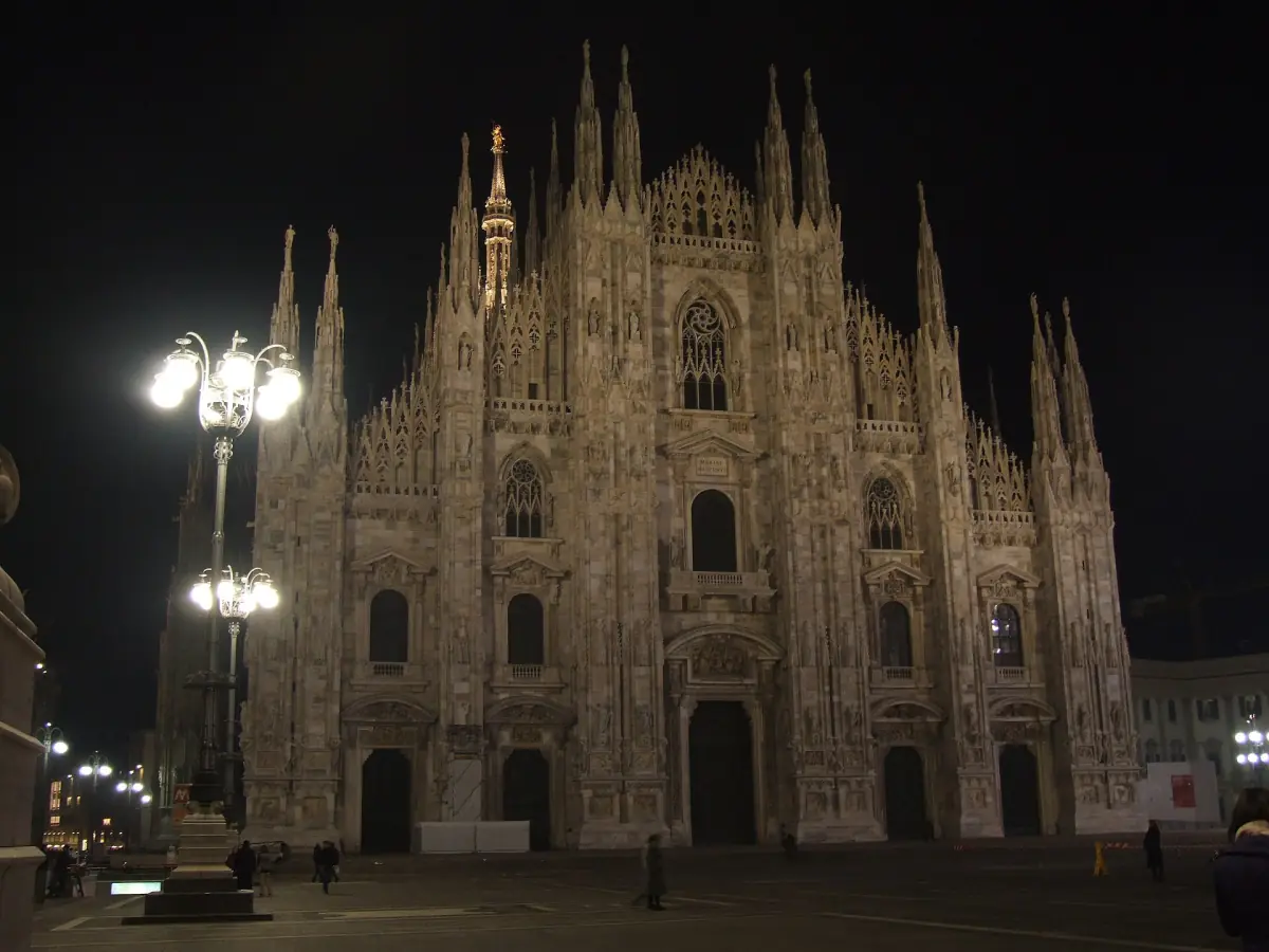 Milan Cathedral lit up at night