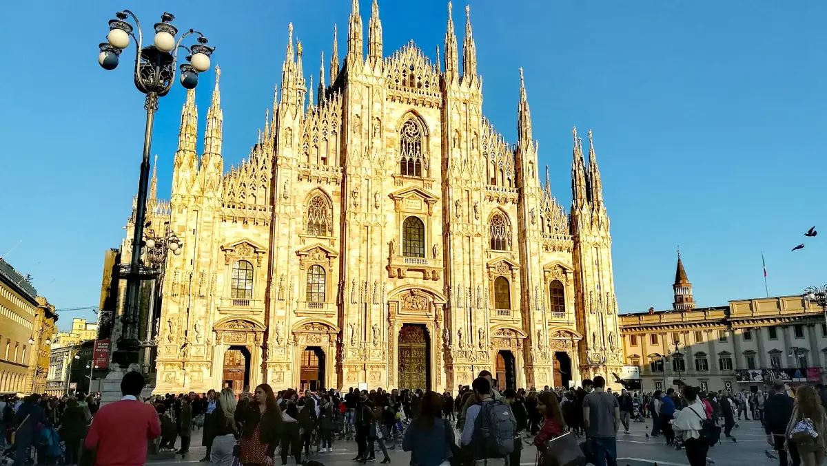 Milan Cathedral façade in warm evening light