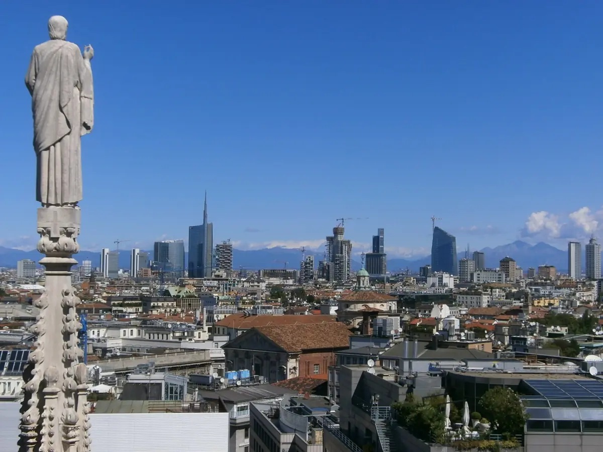 Milan skyline seen from the cathedral roof